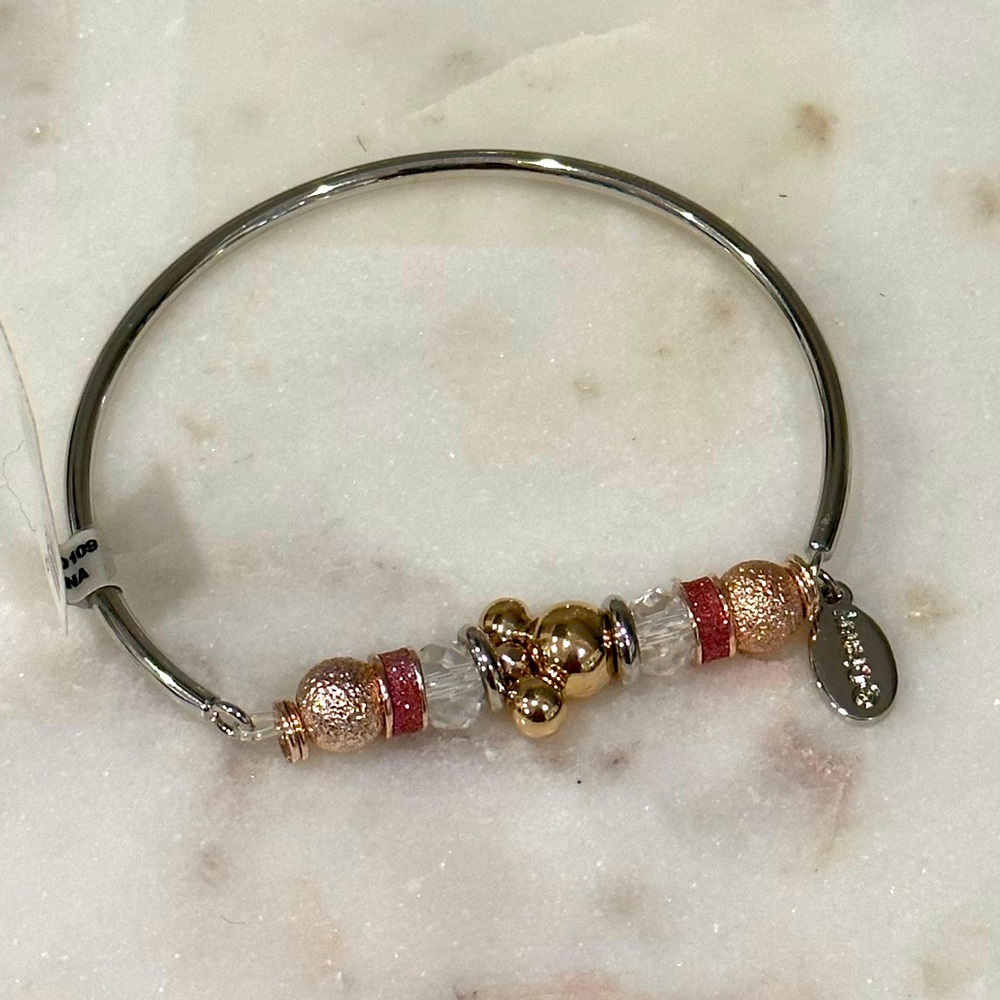 ✨NWT✨ Disney Parks Mickey Mouse Gold Silver Pink Charm Bangle Bracelet